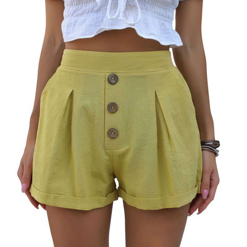 High-Waist Wide-Leg Shorts with Button Front