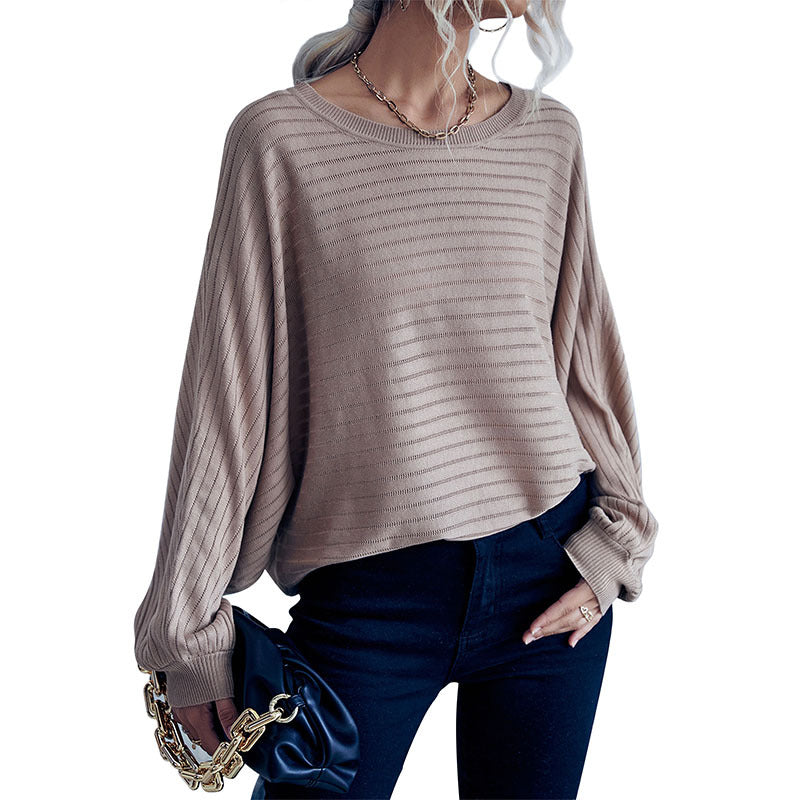 Oversized Ribbed Pullover with Batwing Sleeves