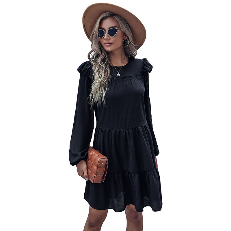 Tiered A-Line Mini Dress with Long Ruffle Sleeves