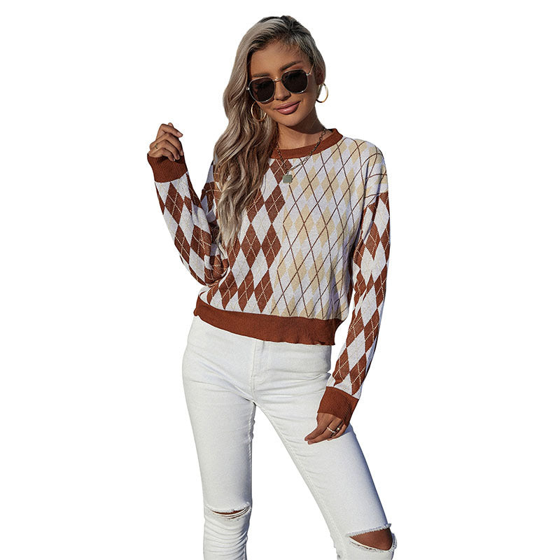 Argyle Sweater with Crewneck and Long Sleeves