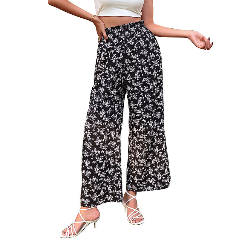 Floral Print Palazzo Pants with High Smocked Waist