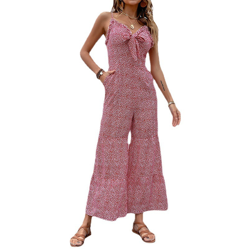Ditsy Floral Wide-Leg Jumpsuit with Ruffle Tie-Front