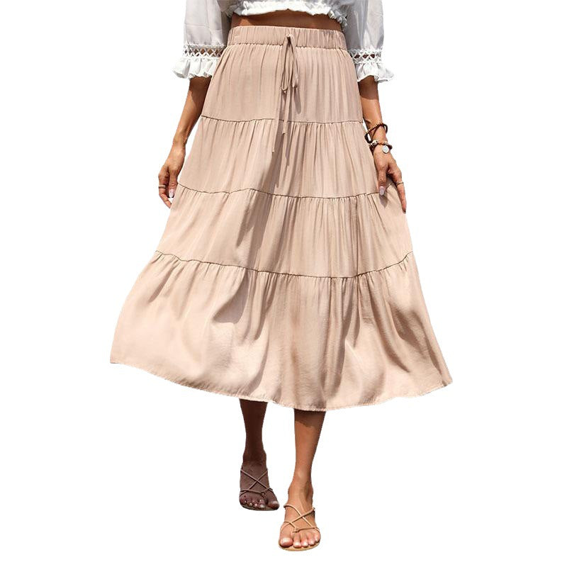 Tiered A-Line Midi Skirt with Drawstring Waist