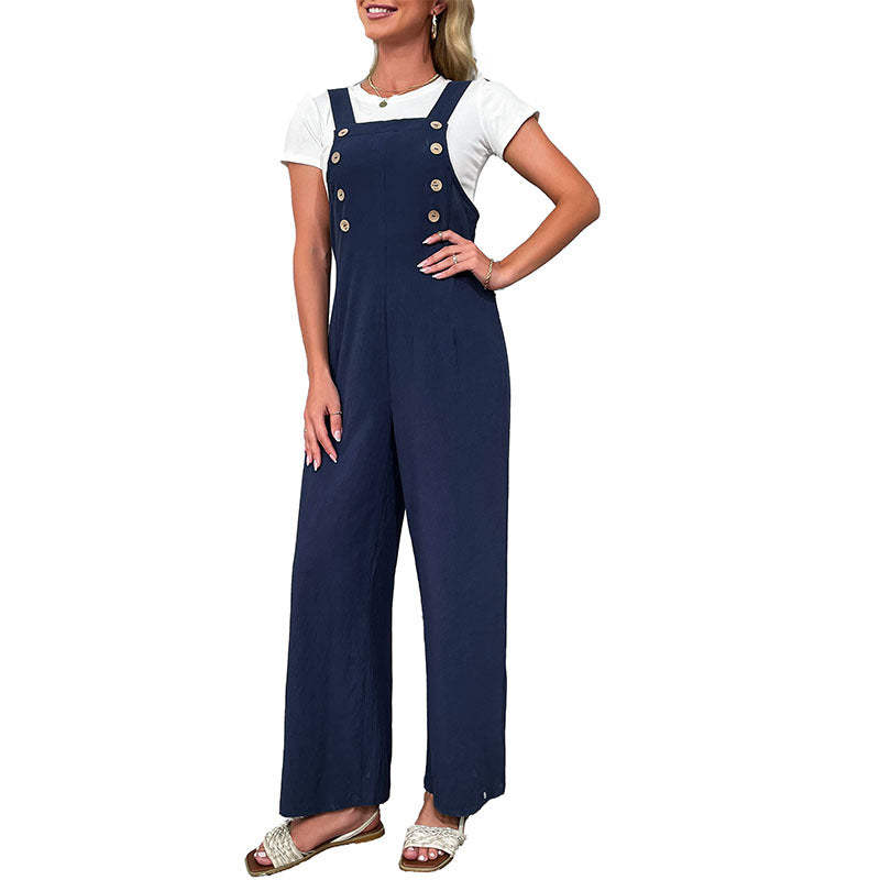 High-Waist Straight-Leg Overalls with Button Detail