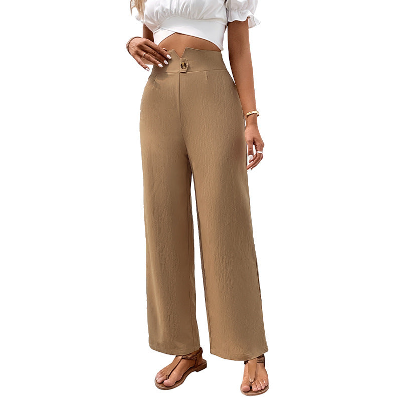 Straight-Leg Pants with High-Waist and Notched Button Front