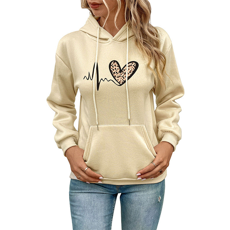 Pullover Hoodie with EKG Heart Design and Kangaroo Pocket
