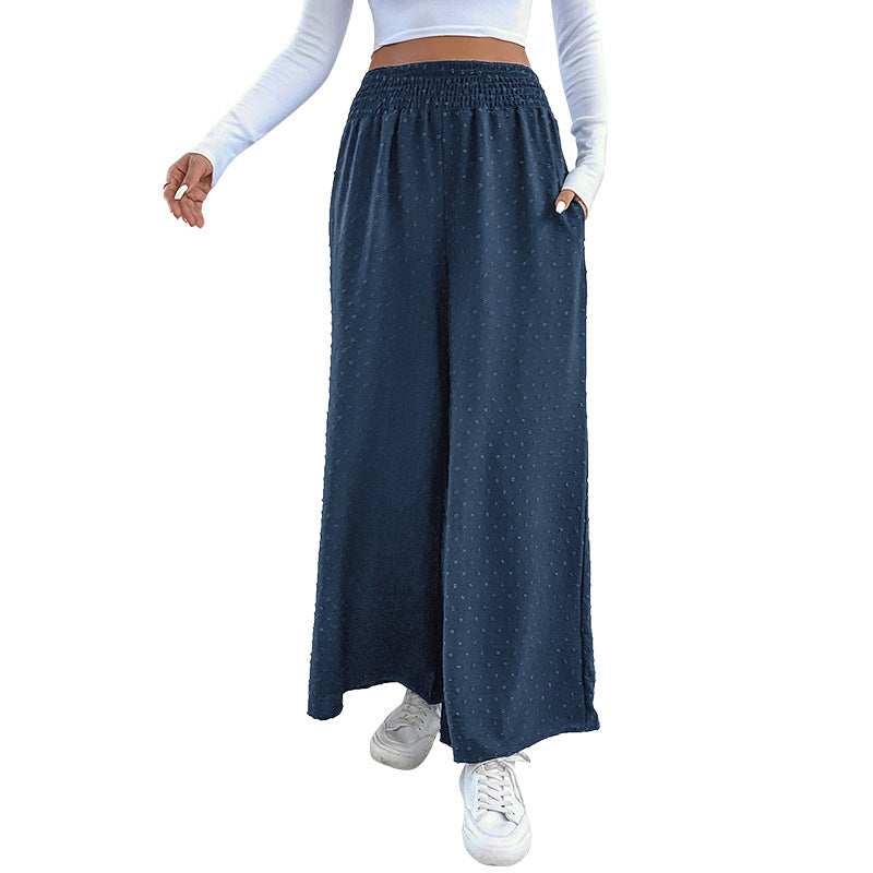Jacquard Wide-Leg Pants with Elastic Waist