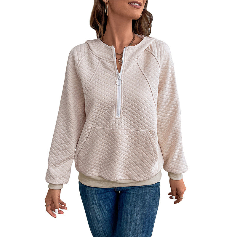 Quilted Half-Zip Hoodie with Kangaroo Pocket