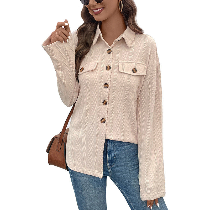 Jacquard Overshirt with Button Front and Flap Pockets