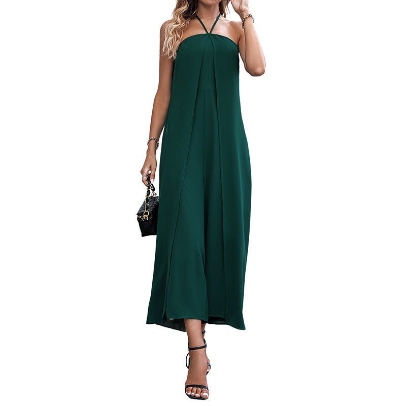 Halter Jumpsuit with High-Waist and Wide-Leg Trousers
