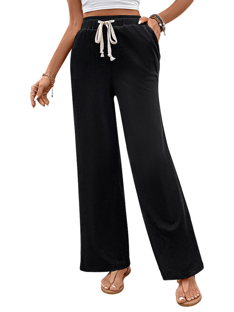 Straight-Leg Trousers with High Waist and Drawstring