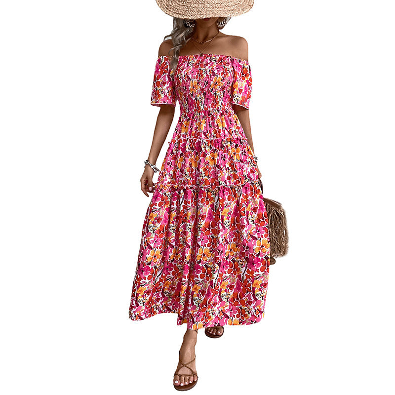 Floral Tiered Maxi Dress with Off-Shoulder and Smocked Bodice