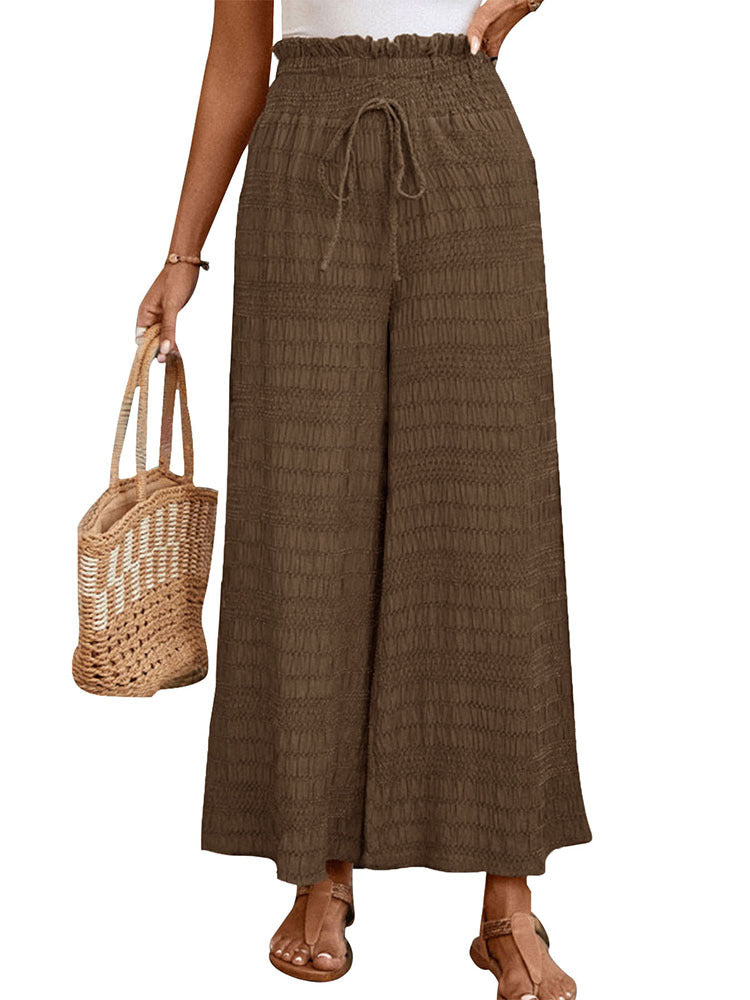 Textured Wide-Leg Pants with High Waist
