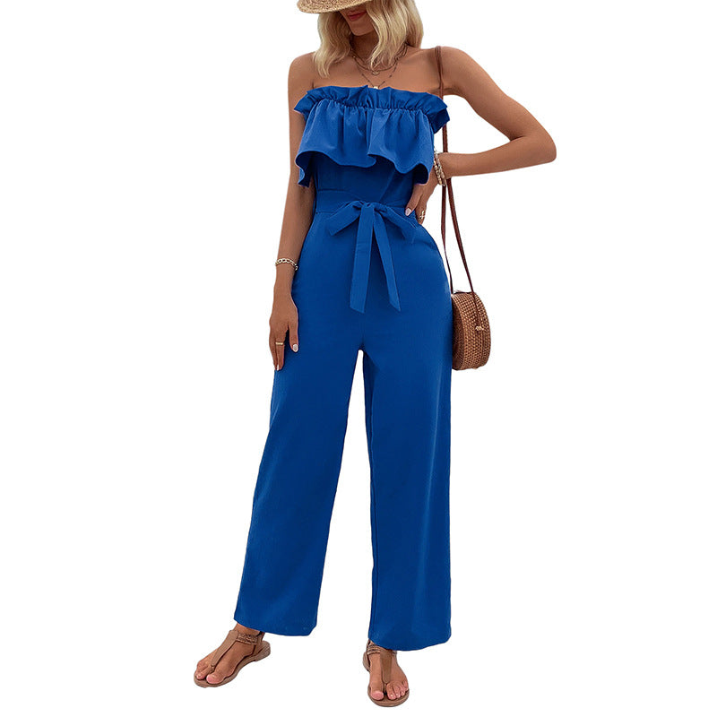 Wide-Leg Jumpsuit with Strapless Ruffle Bodice
