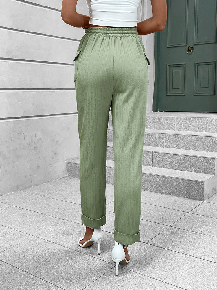 High-Waist Pleated Straight-Leg Pants with Drawstring