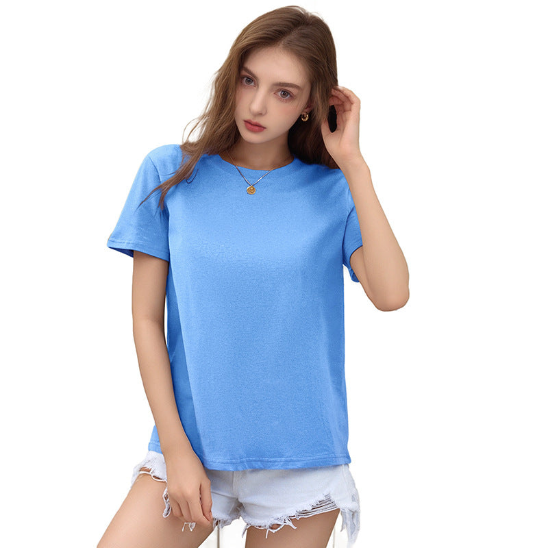 Solid Pure Cotton T-Shirt with Round Neck and Short Sleeves