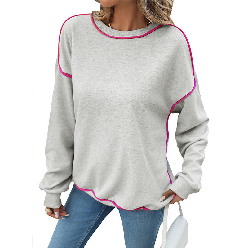Loose Crew Neck Sweatshirt with Contrast Trim