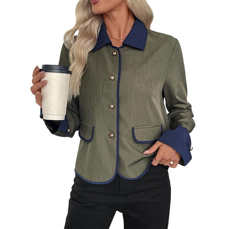 Color-Block Blazer with Single-Breasted Front