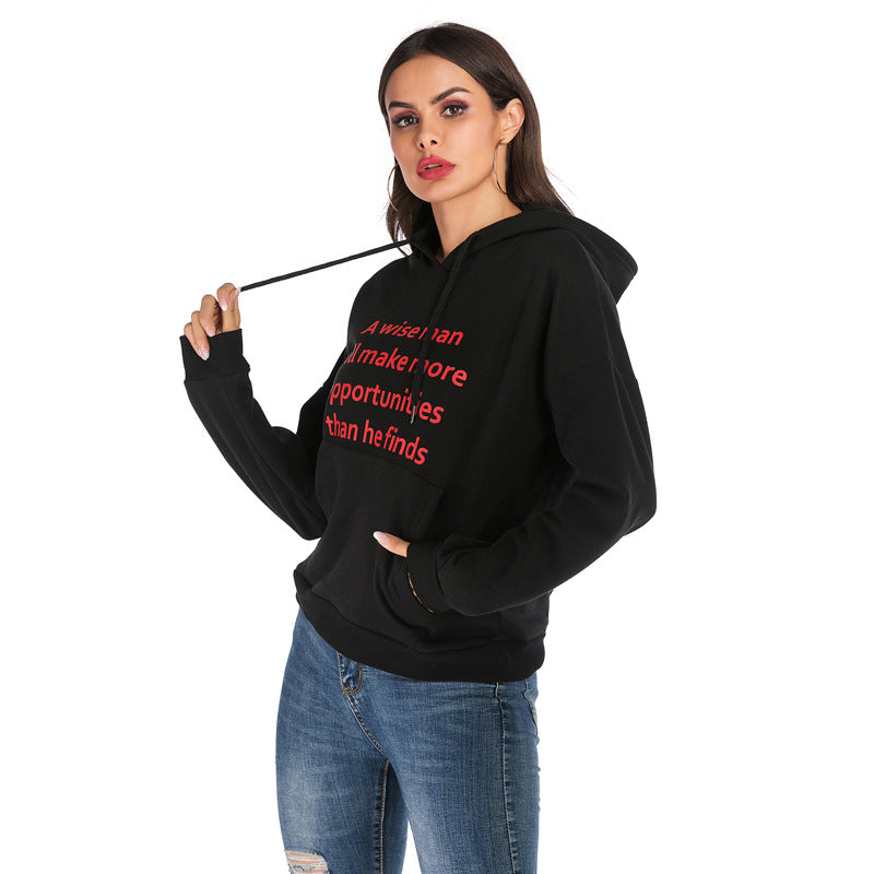 Black Oversized Hoodie with Quote Letter Print