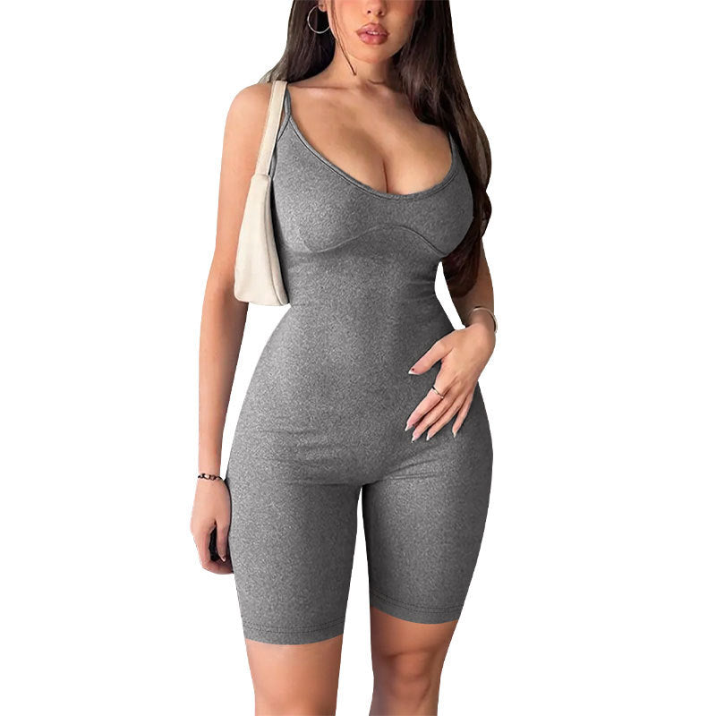 Bodycon Romper with Scoop Neck and Biker Shorts