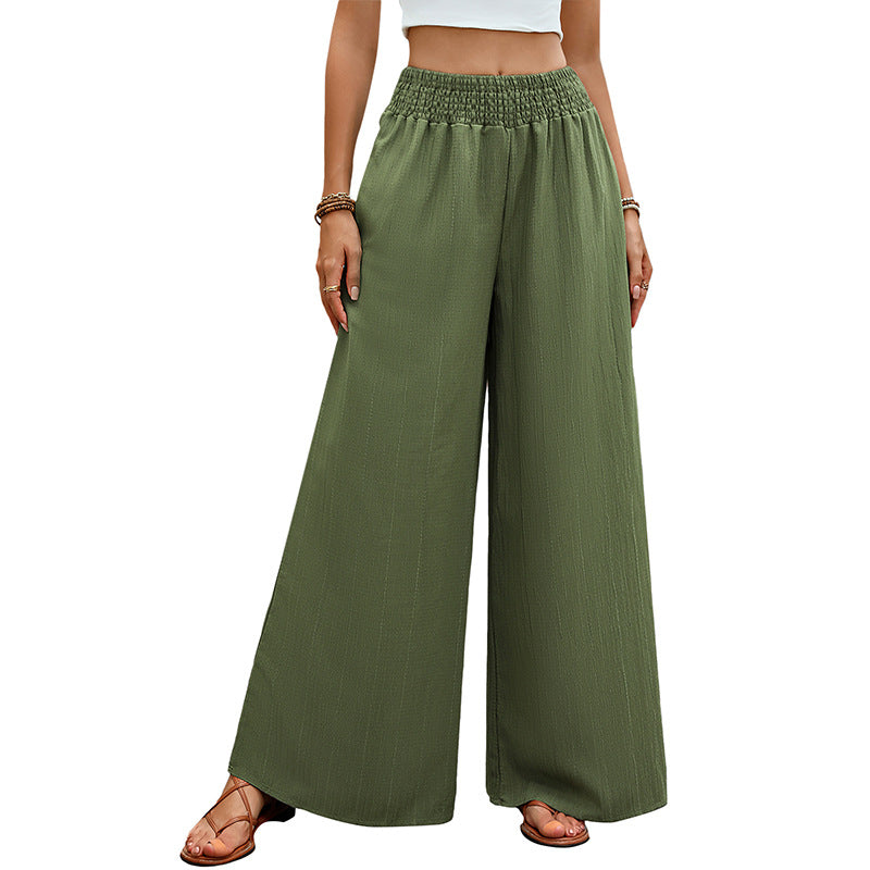 Casual Wide-Leg Trousers with High Elastic Waist