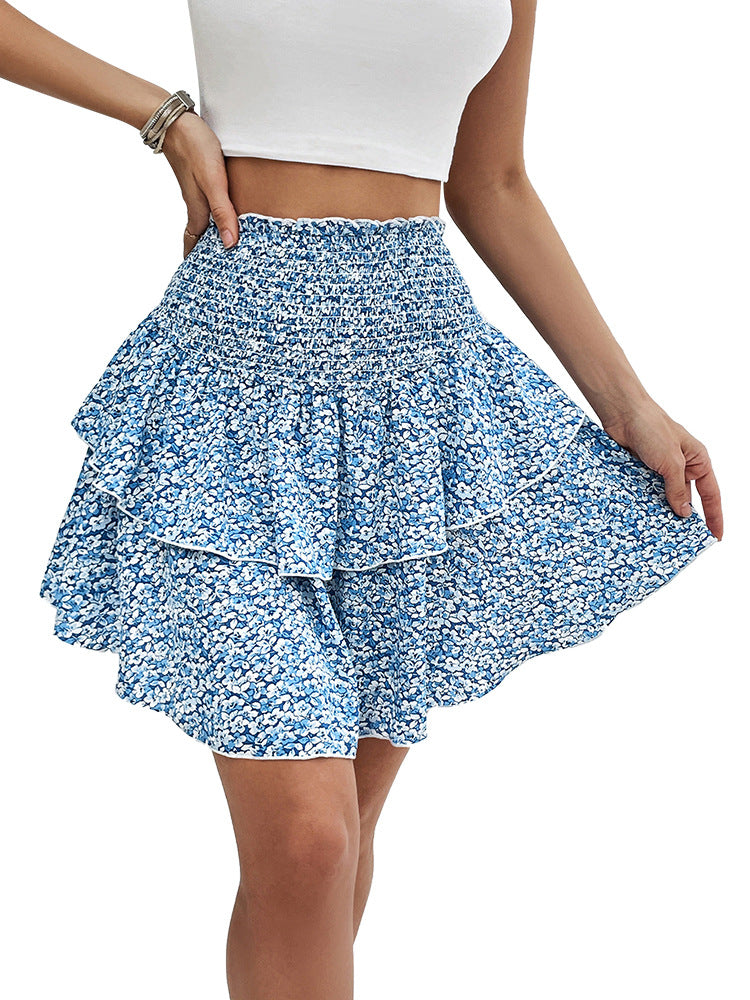 Floral Mini Skirt with Shirred Waist and Tiered Ruffles