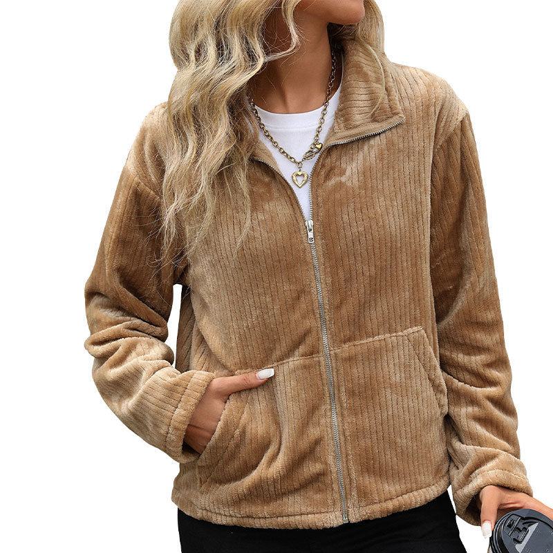 Loose Fit Corduroy Jacket with Ethnic Embroidered Stand Collar