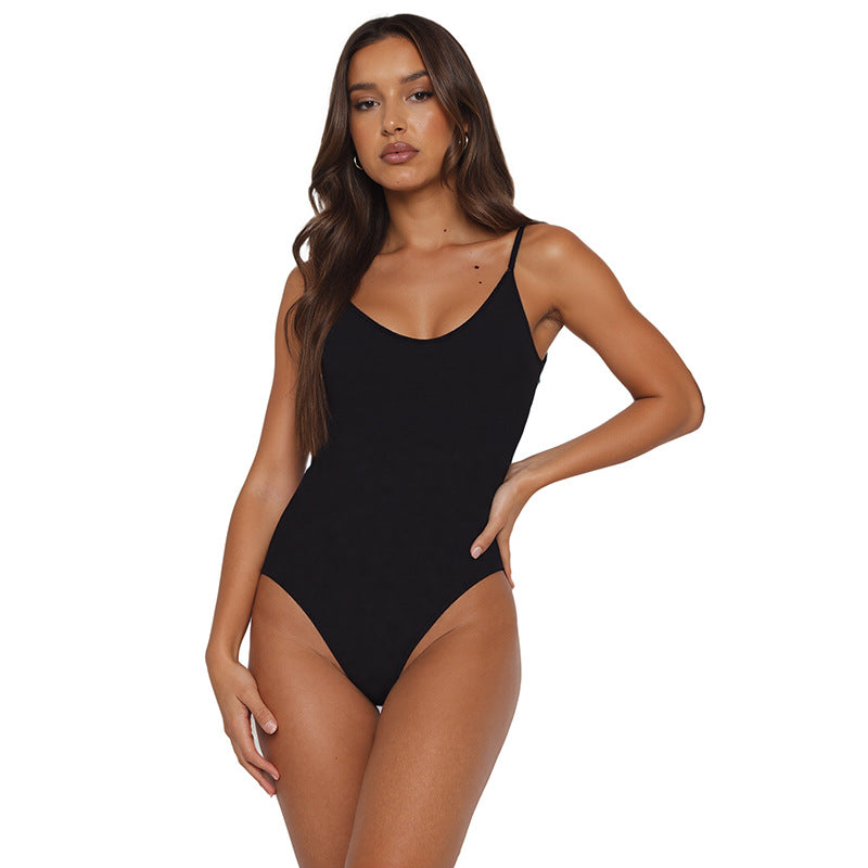 Bodycon Bodysuit with Scoop Neck and High-Cut Leg