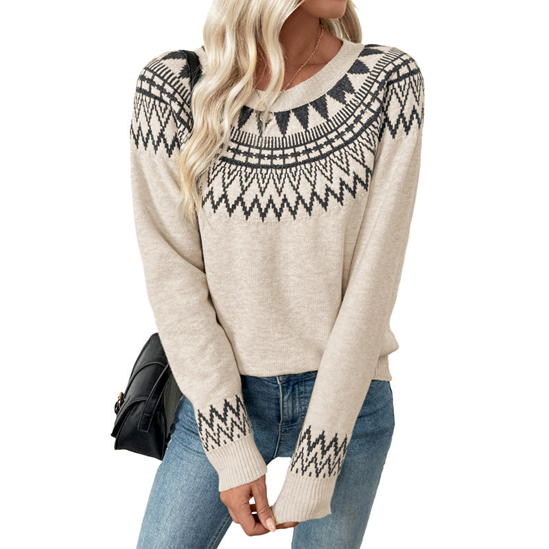 Fair Isle Pullover with Loose Fit and Round Neck