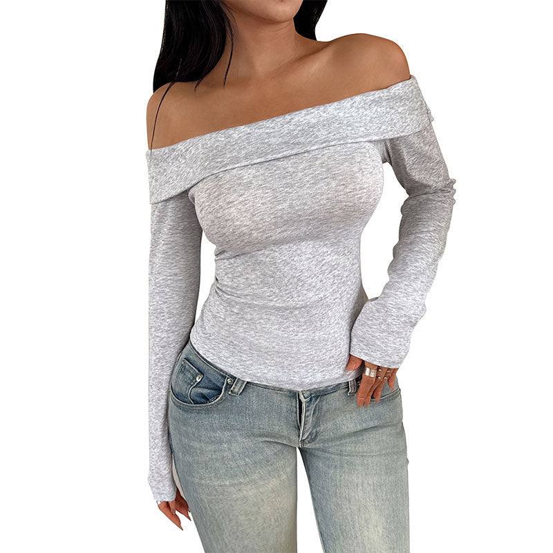 Bodycon Top with Off-Shoulder Neckline and Long Sleeves