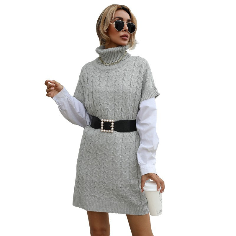 Cable Knit Turtleneck Sweater Vest Dress