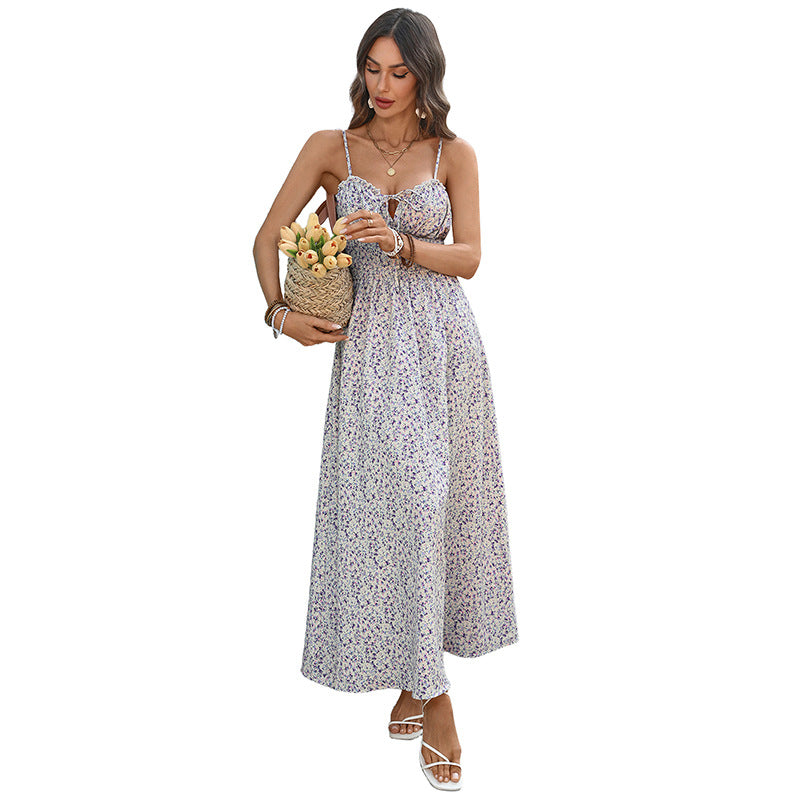Floral Suspender Midi Dress with Smocked Bodice