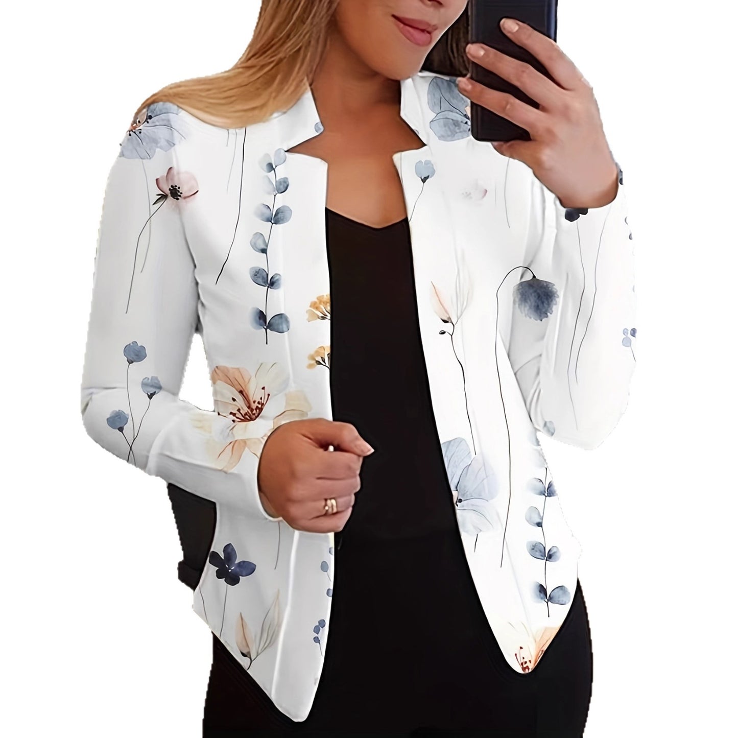 Floral Print Slim Fit Blazer with Stand Collar