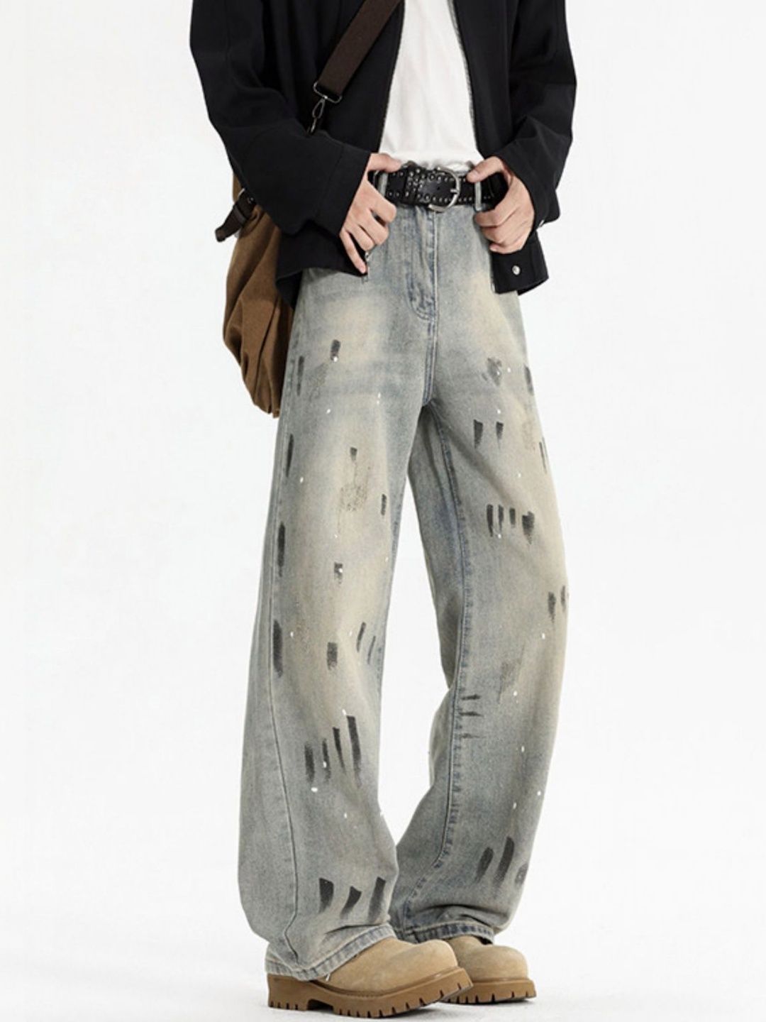 Men Wide Leg Mid-Rise Printed Jeans