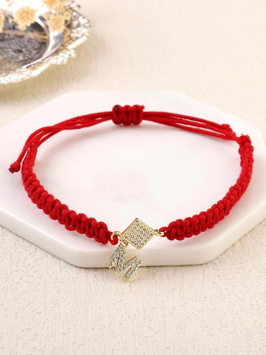 SALTY Women Stainless Steel Stone Studded Alphabet J Wraparound Thread Bracelet