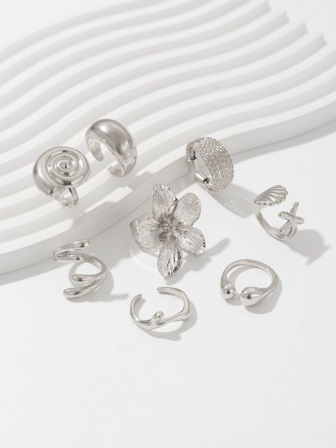 Set of 8 Silver-Plated Finger Ring