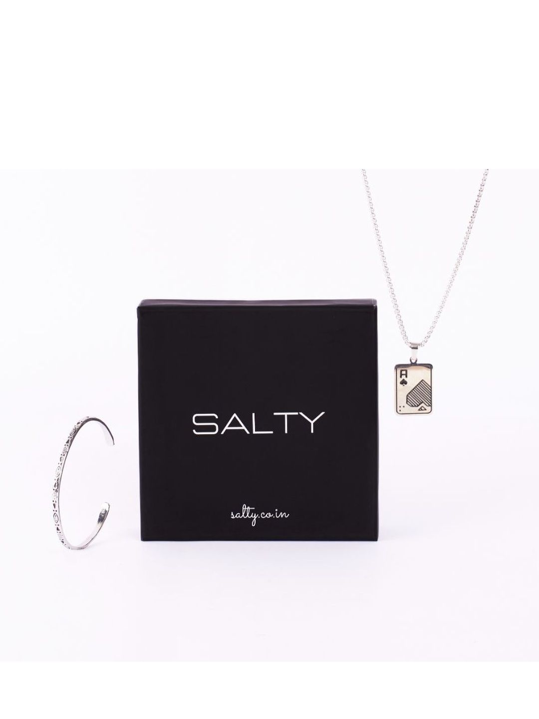 SALTY Stylish Ace Chain & Tarazwa Silver Cuff Jewellery Set