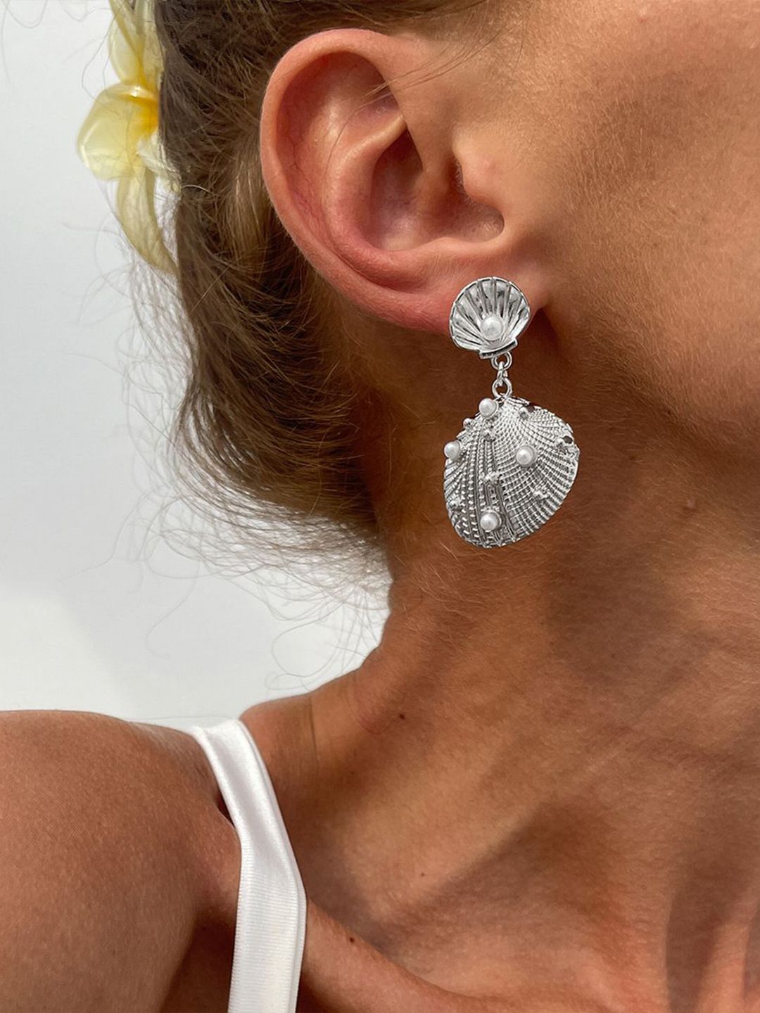 Silver Plated Pearls Beaded Contemporary Drop Earrings