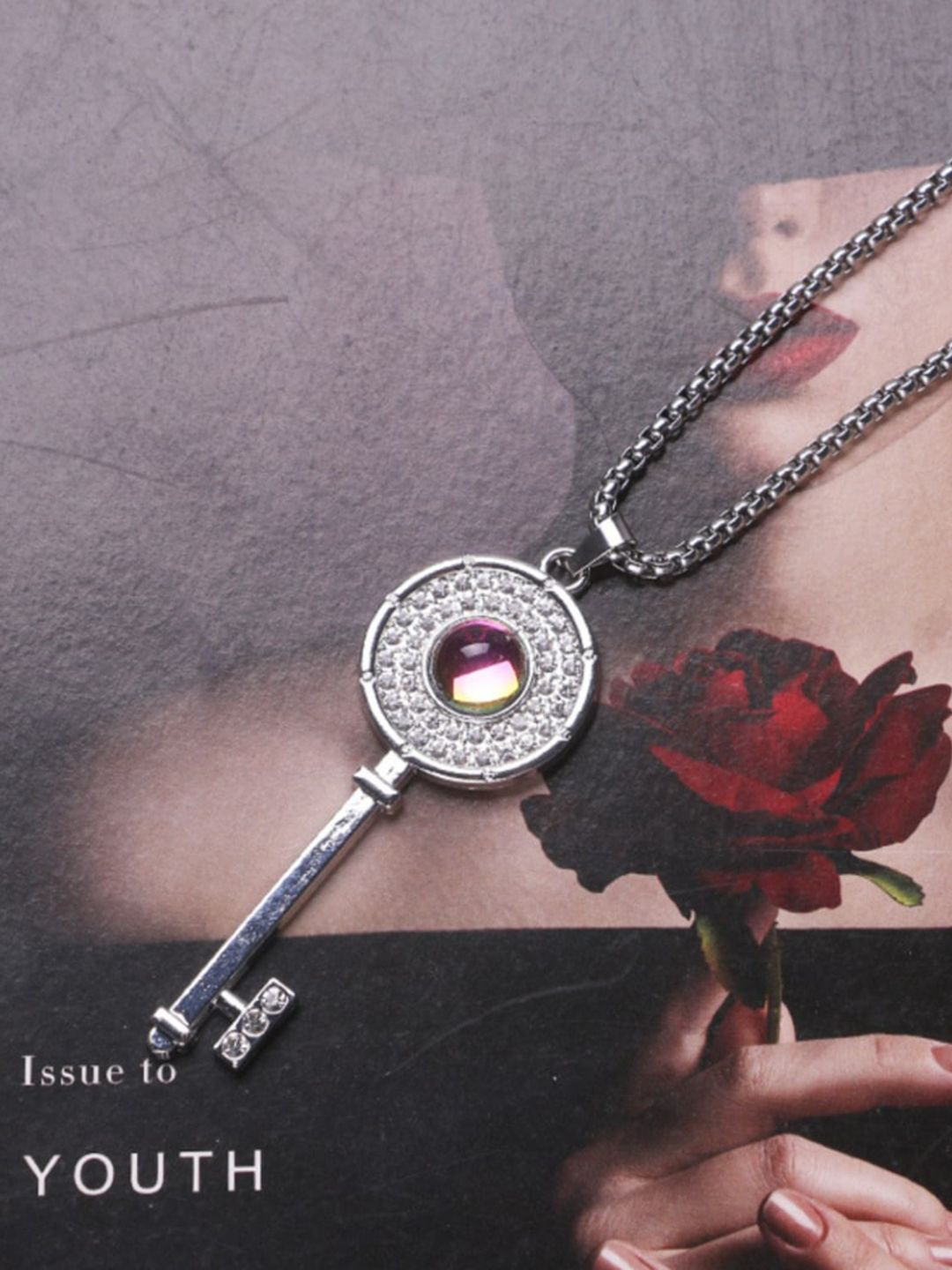 SALTY Stainless Steel Stone Studded Circular Pendant With Chain