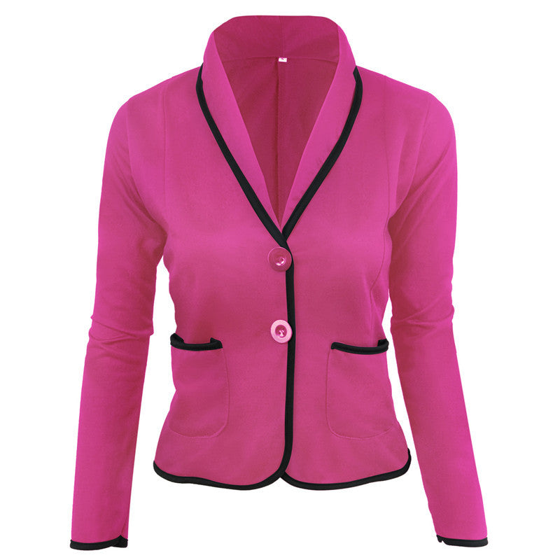 Solid Slim-Fit Blazer with Contrast Piping and Shawl Lapel