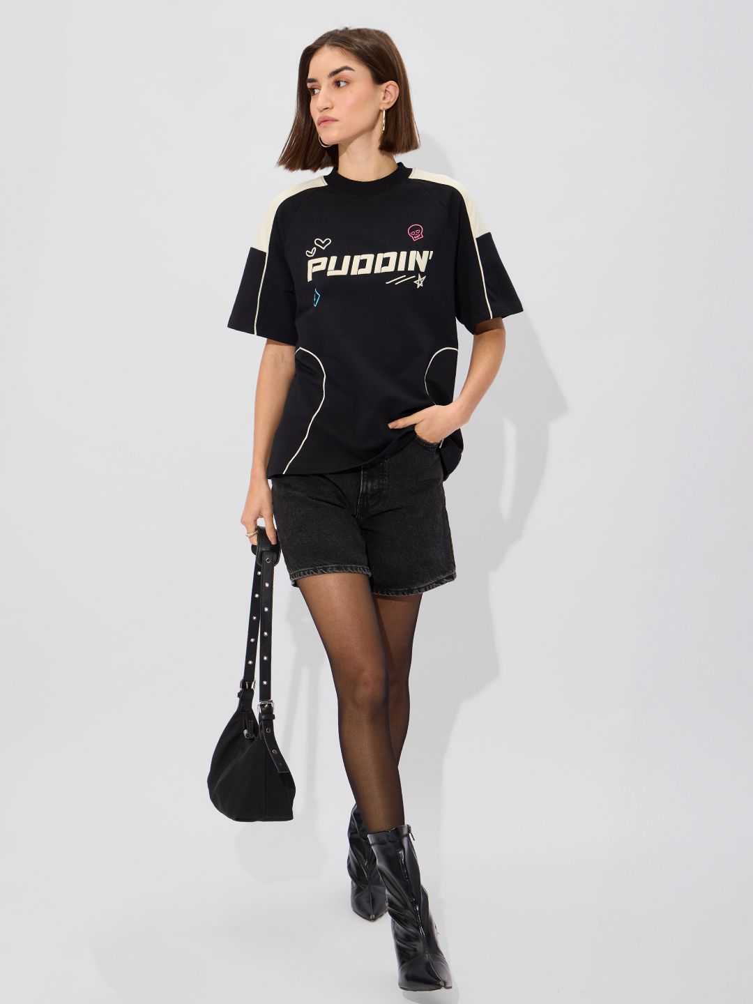 Women Oversized Dc Black Tshirts