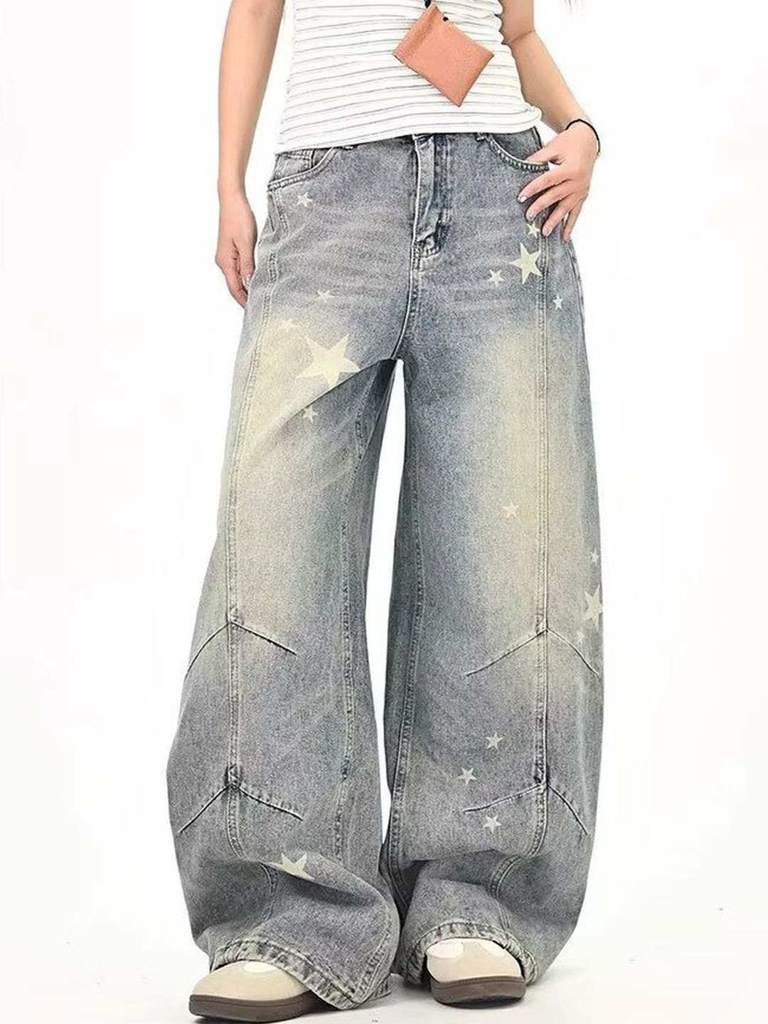 Men Wide Leg Mid-Rise Light Fade Printed Jeans