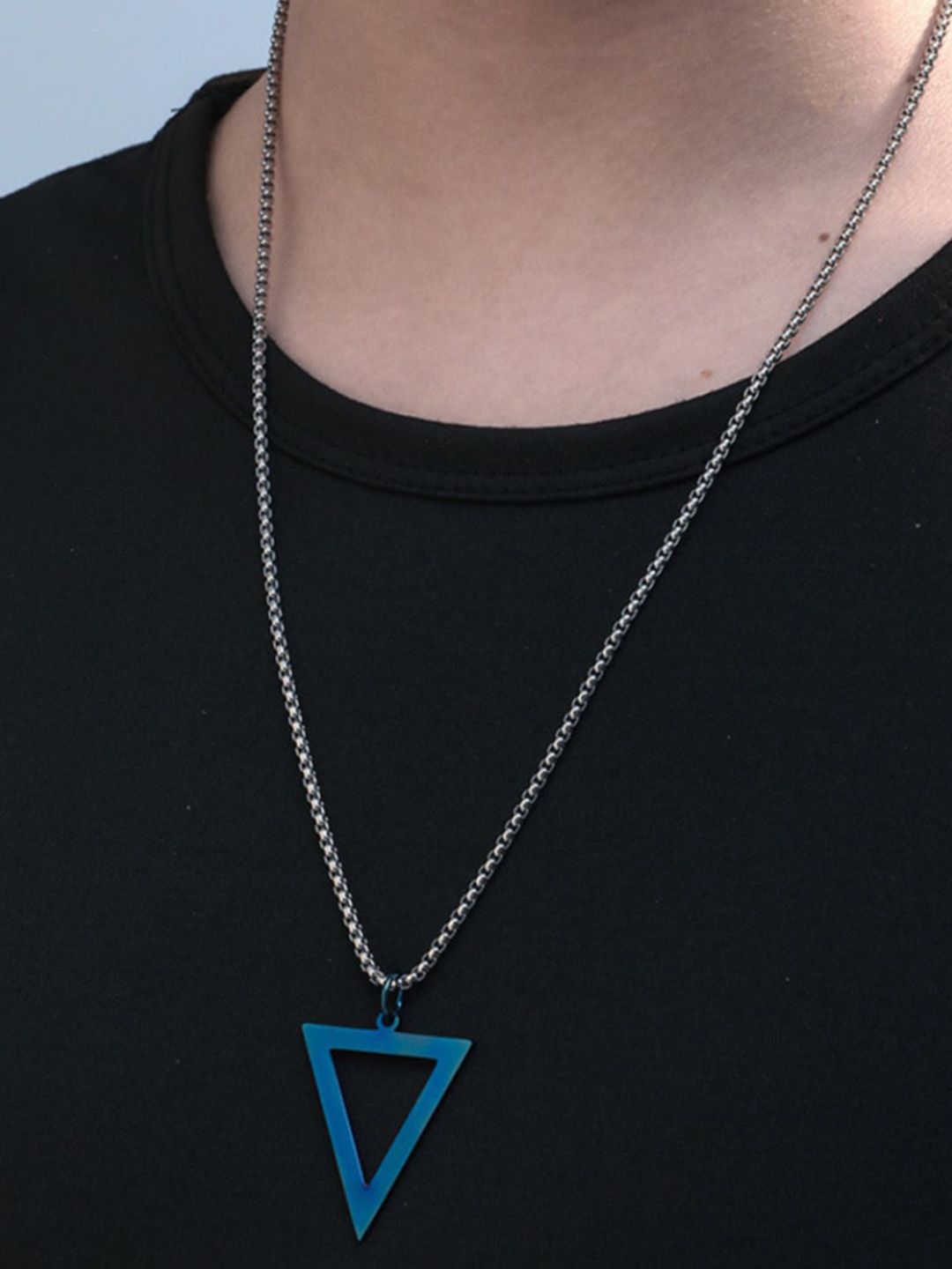 SALTY Blue Secret Men Silver-Plated Stainless Steel Contemporary Pendant with Chain
