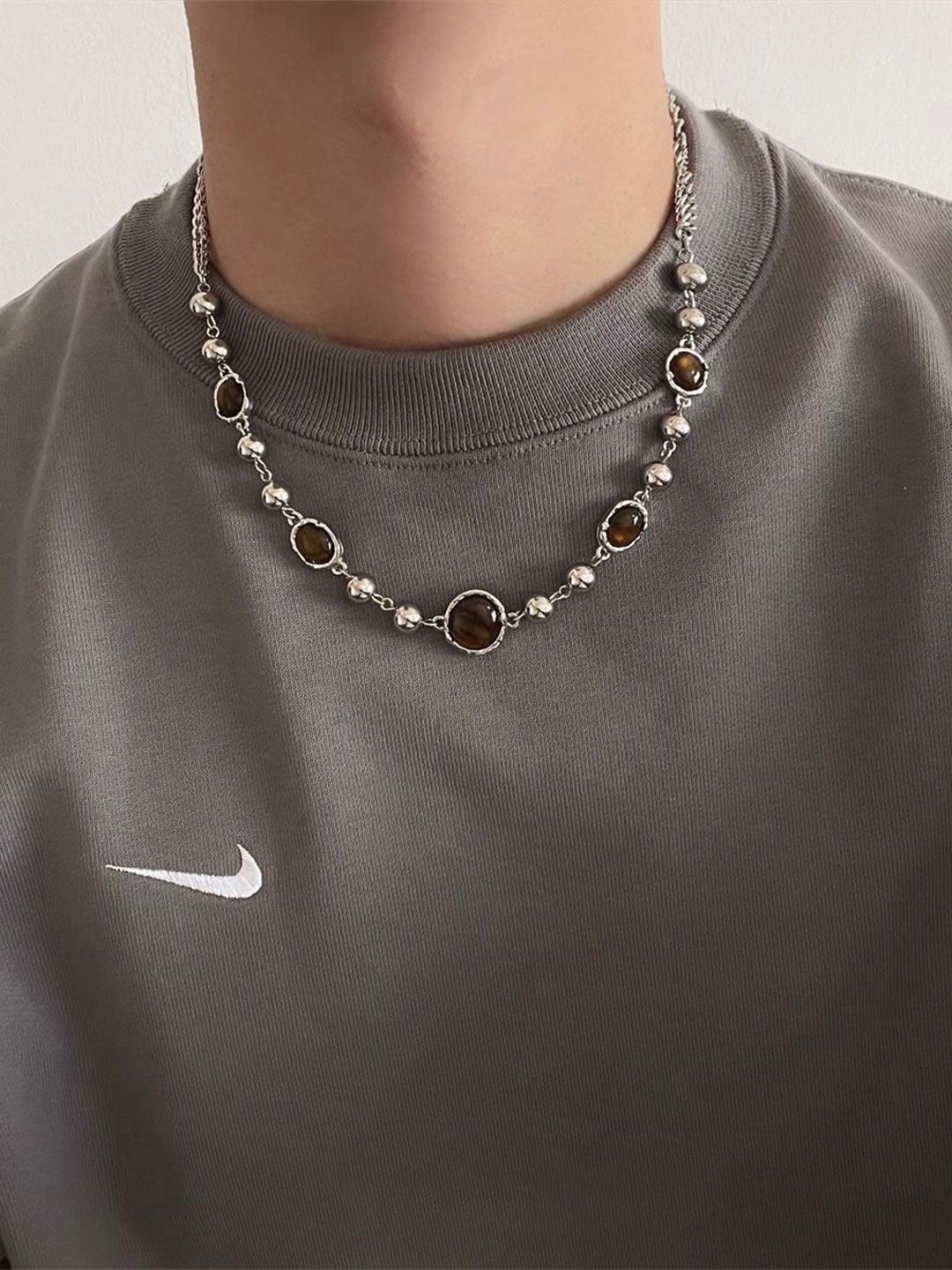 Stainless Steel Silver-Plated Artificial Stones Minimal Necklace