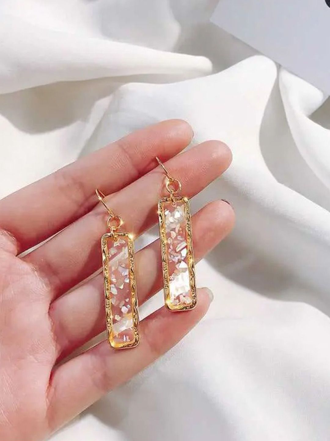 SALTY Pack of 2 Women Resin Long Bar Acrylic Dainty Gold Bling Drop Earrings