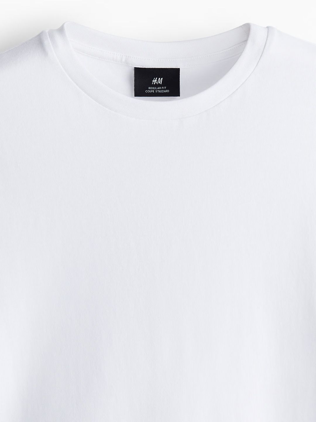 HM Men White Solid Cotton Pure Cotton T-shirt Regular Fit