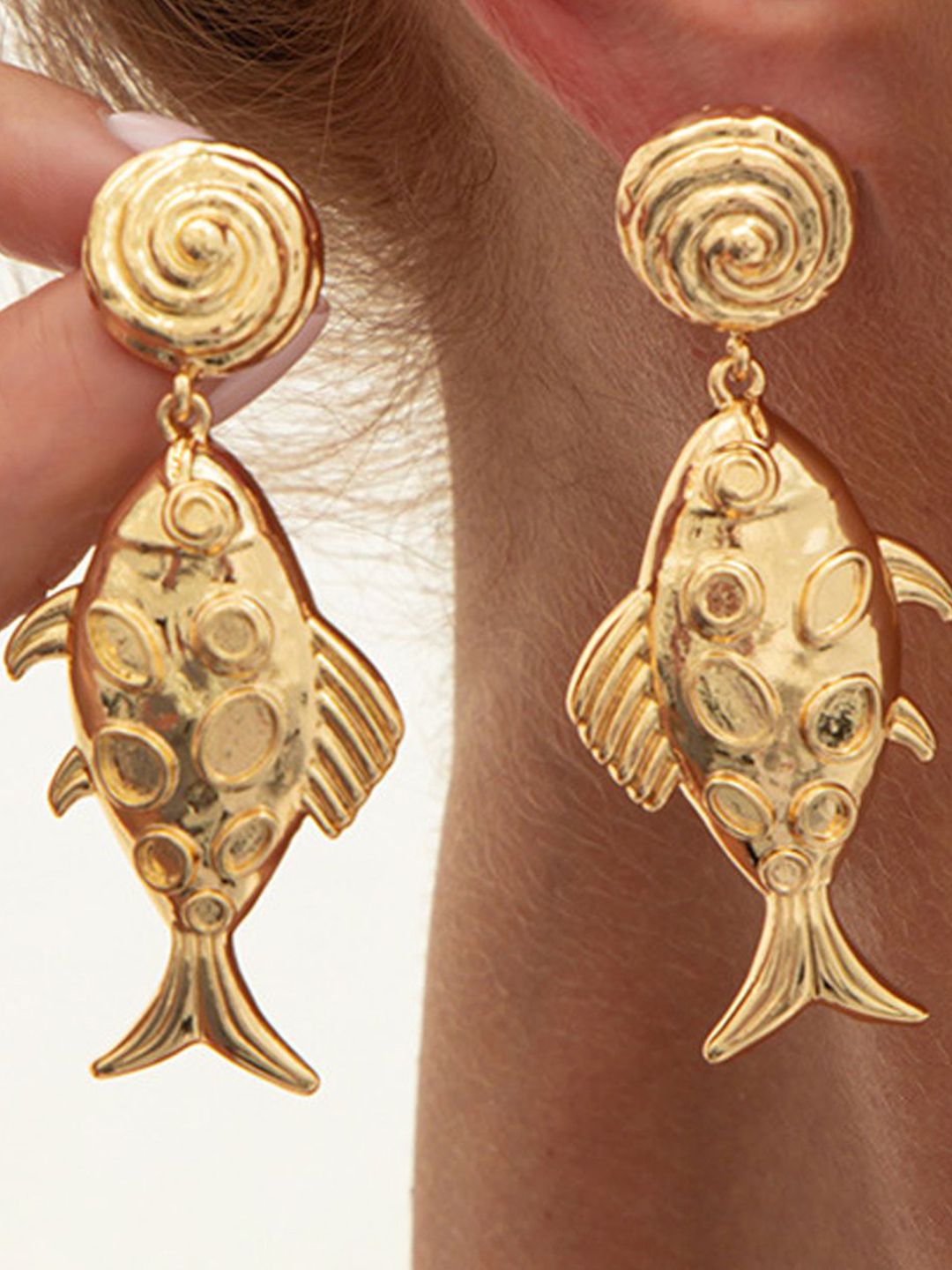 Gold-Plated Fish Shaped Drop Earrings