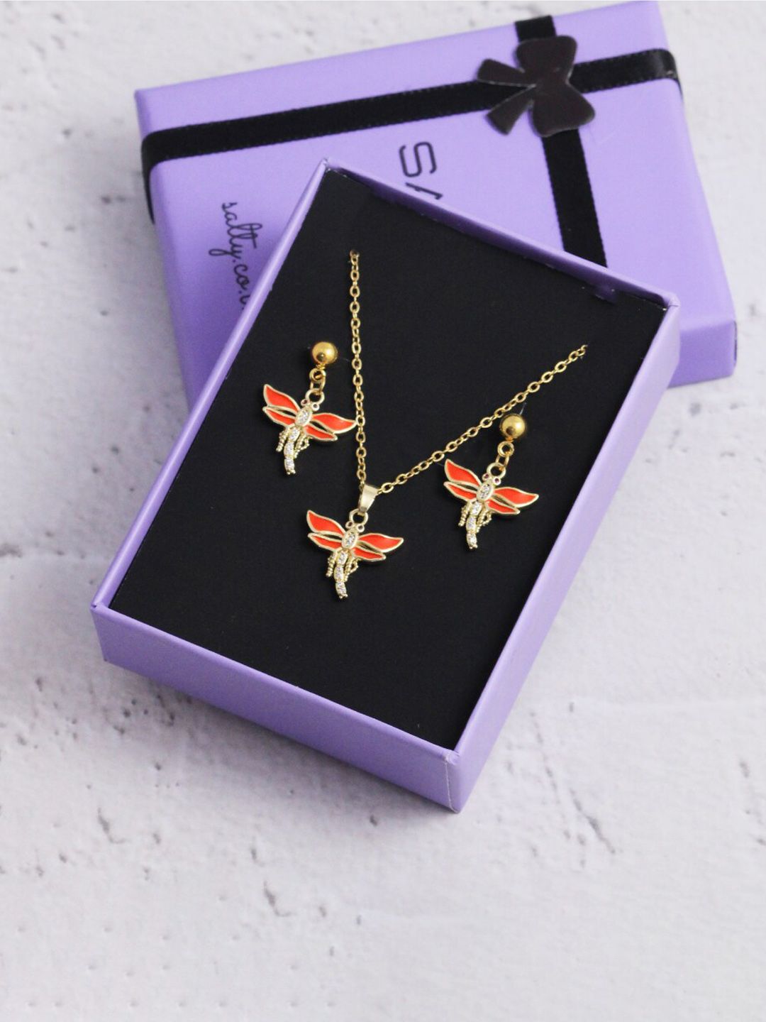 SALTY Stone-Studded Anti-Tarnish Earrings & Necklace