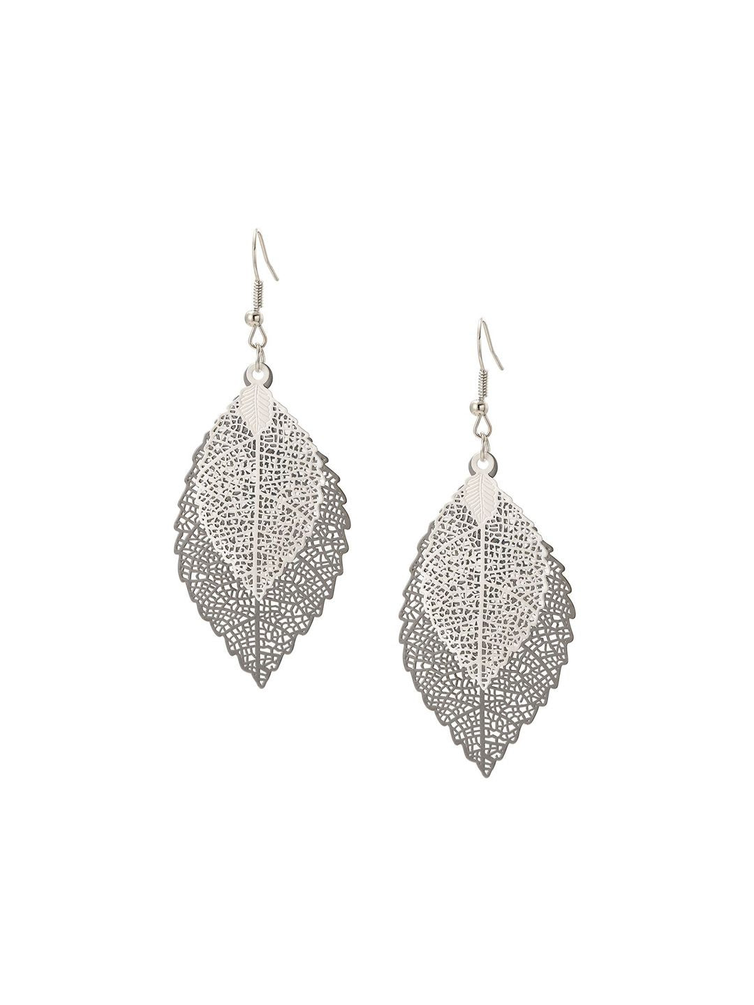 Silver-Plated Leaf Shaped Chunky Drop Earrings