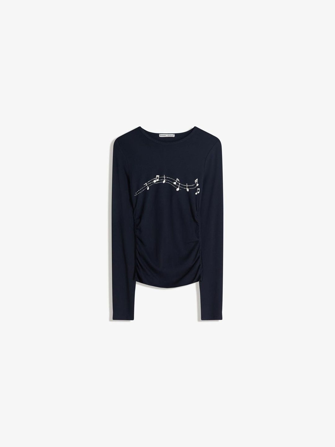 Long sleeve ruched print T-shirt